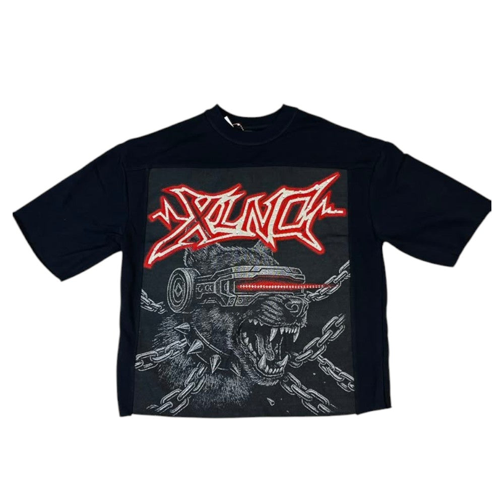 Men Black "Excellence" French Terry Cropped Tee W/Tapestry+Stones