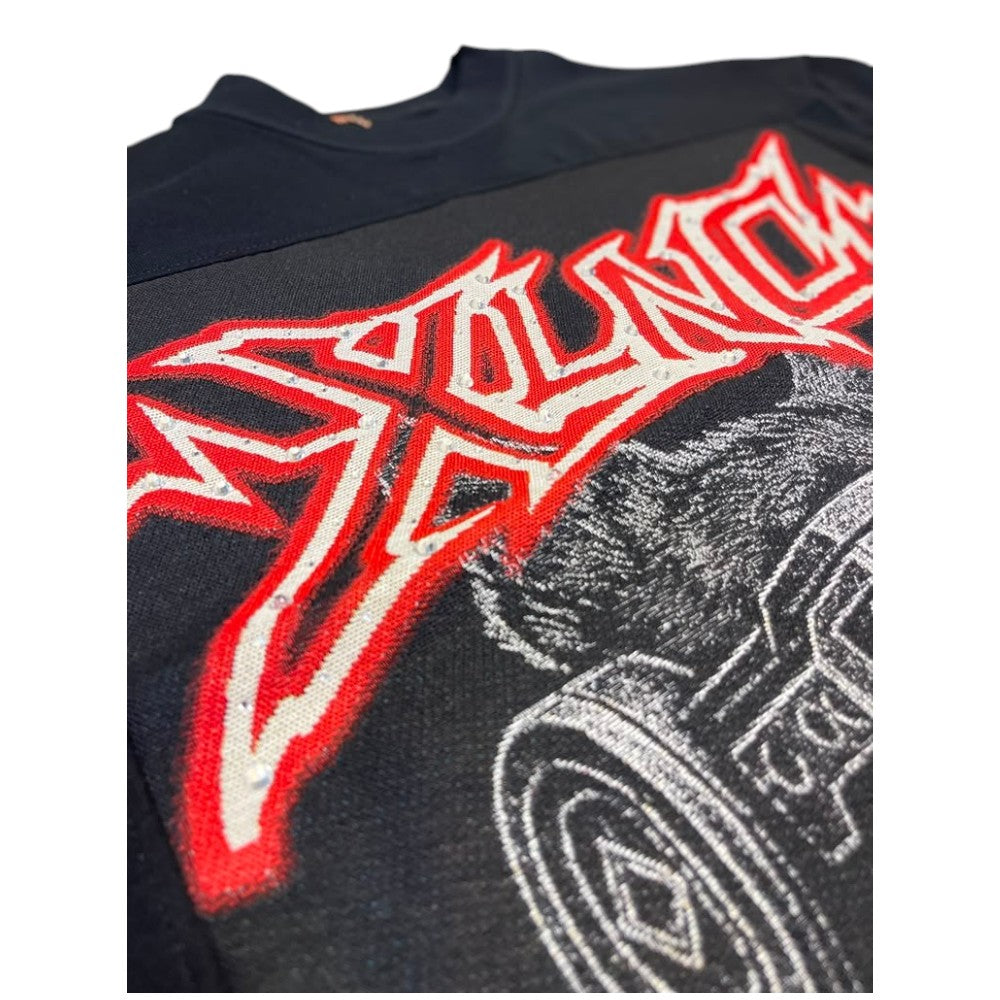 Men Black "Excellence" French Terry Cropped Tee W/Tapestry+Stones