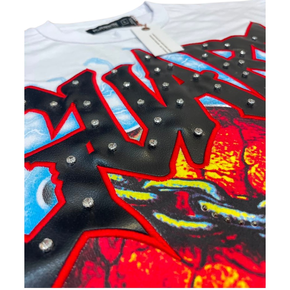 Men White "Guard Your Heart" French Terry Crop Tee W/ Stones