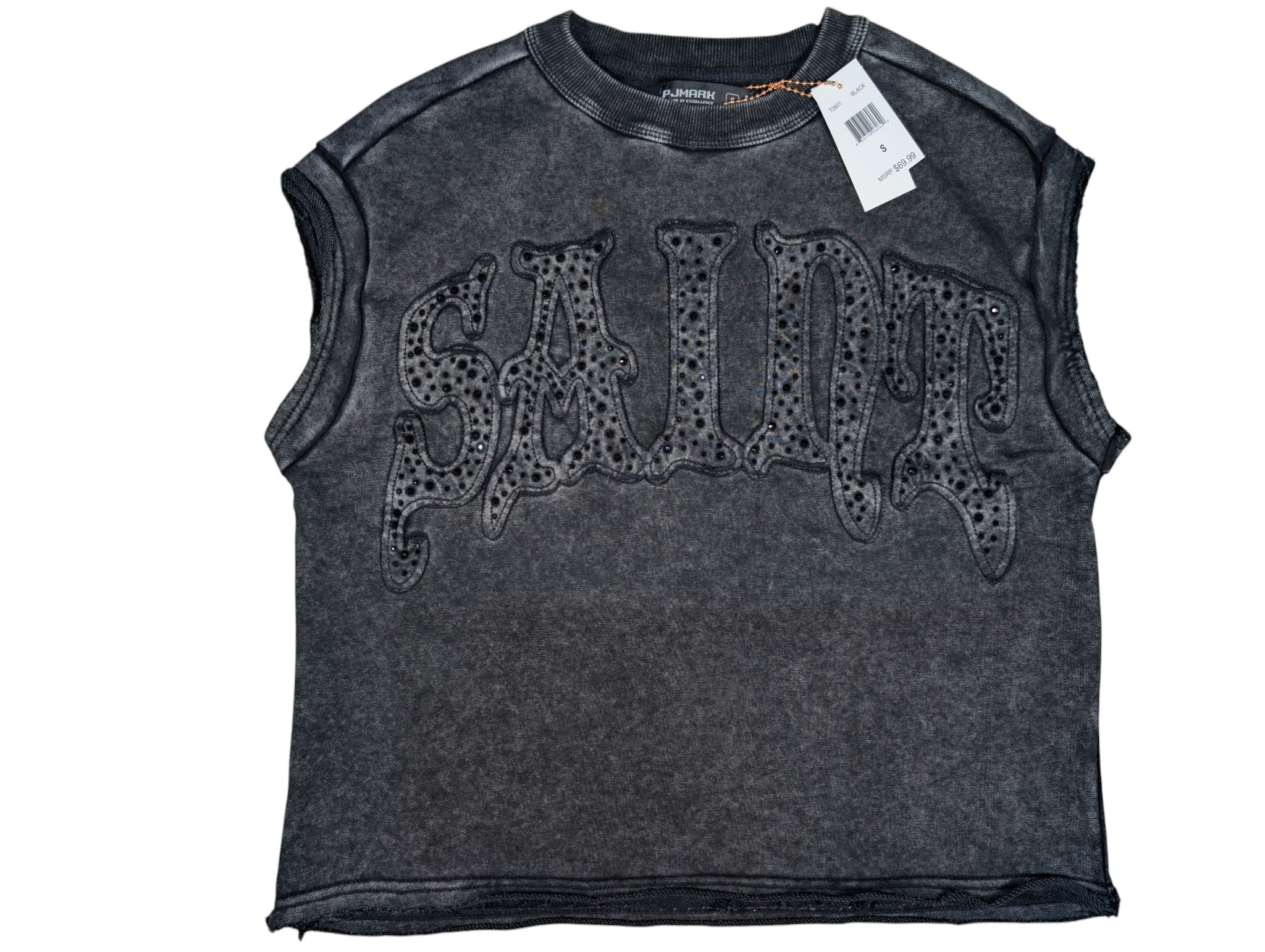 Black saint muscle sleeveless crop french terry  t shirt