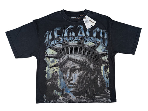 Vintage Black Legacy french terry t shirt with statue of liberty with rhinestone