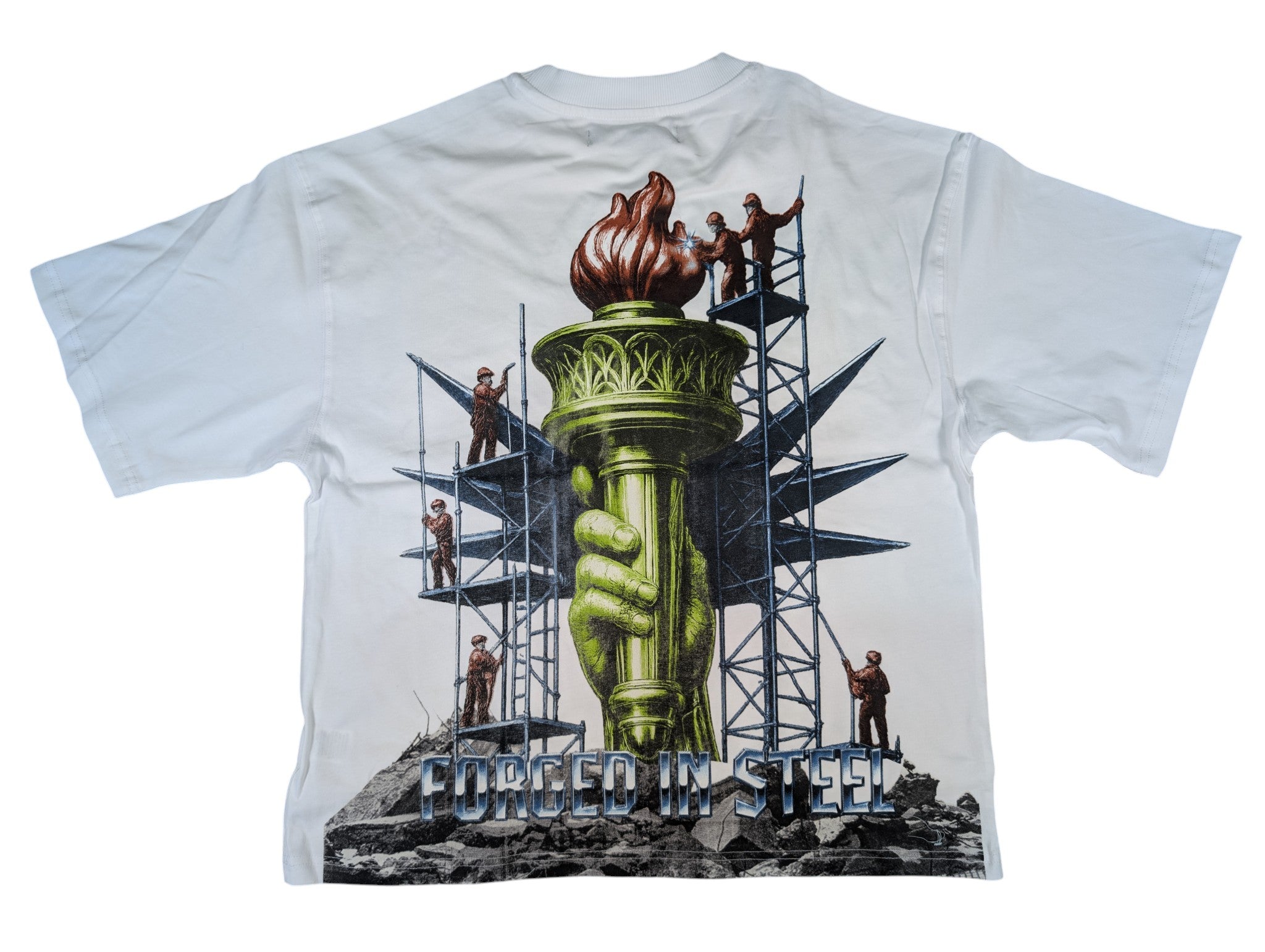 White Legacy french terry t shirt with statue of liberty with rhinestone