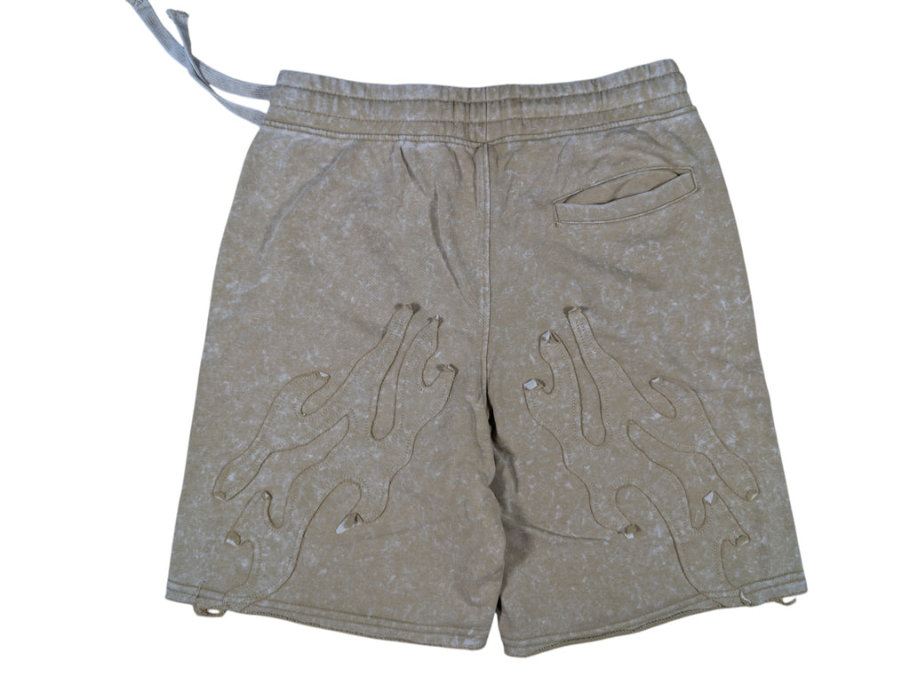 Men "Tattoo" Style Acid Wash French Terry Shorts W/Rhinestone