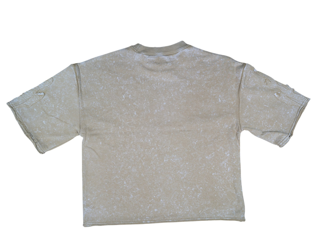Men "Tattoo" Style Acid Wash French Terry Tee W/Rhinestone