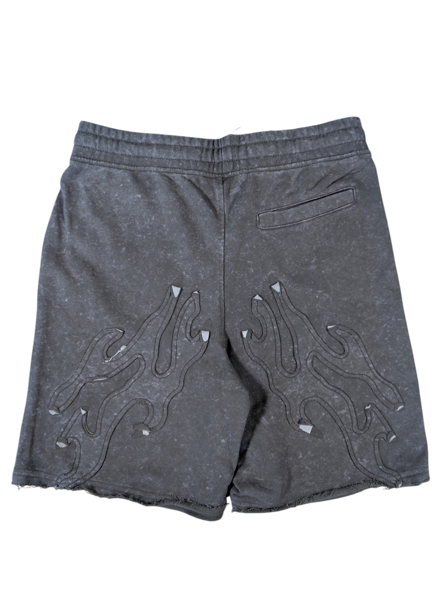 Men "Tattoo" Style Acid Wash French Terry Shorts W/Rhinestone