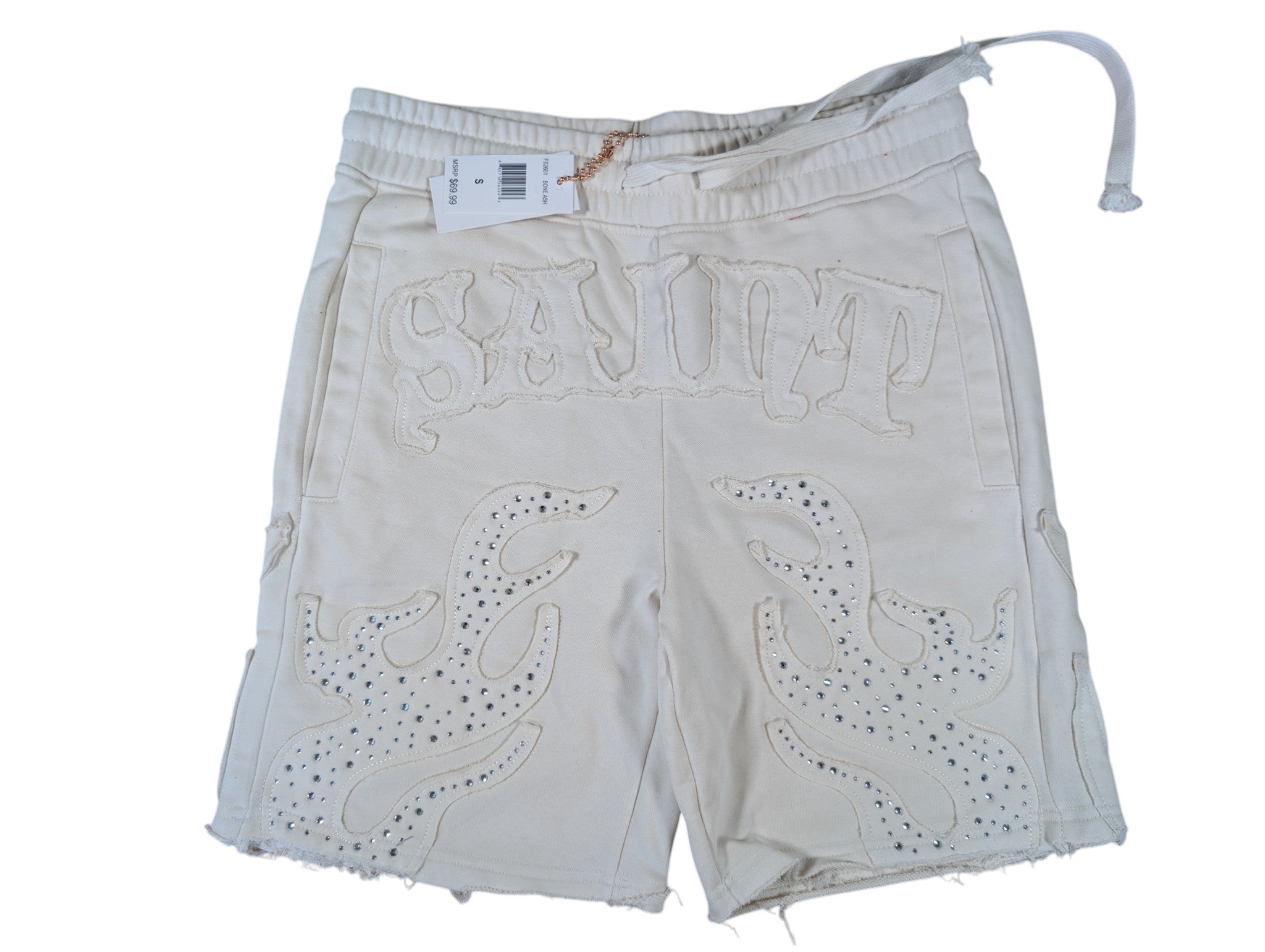 Men "Saint" French Terry Shorts W/Rhinestone