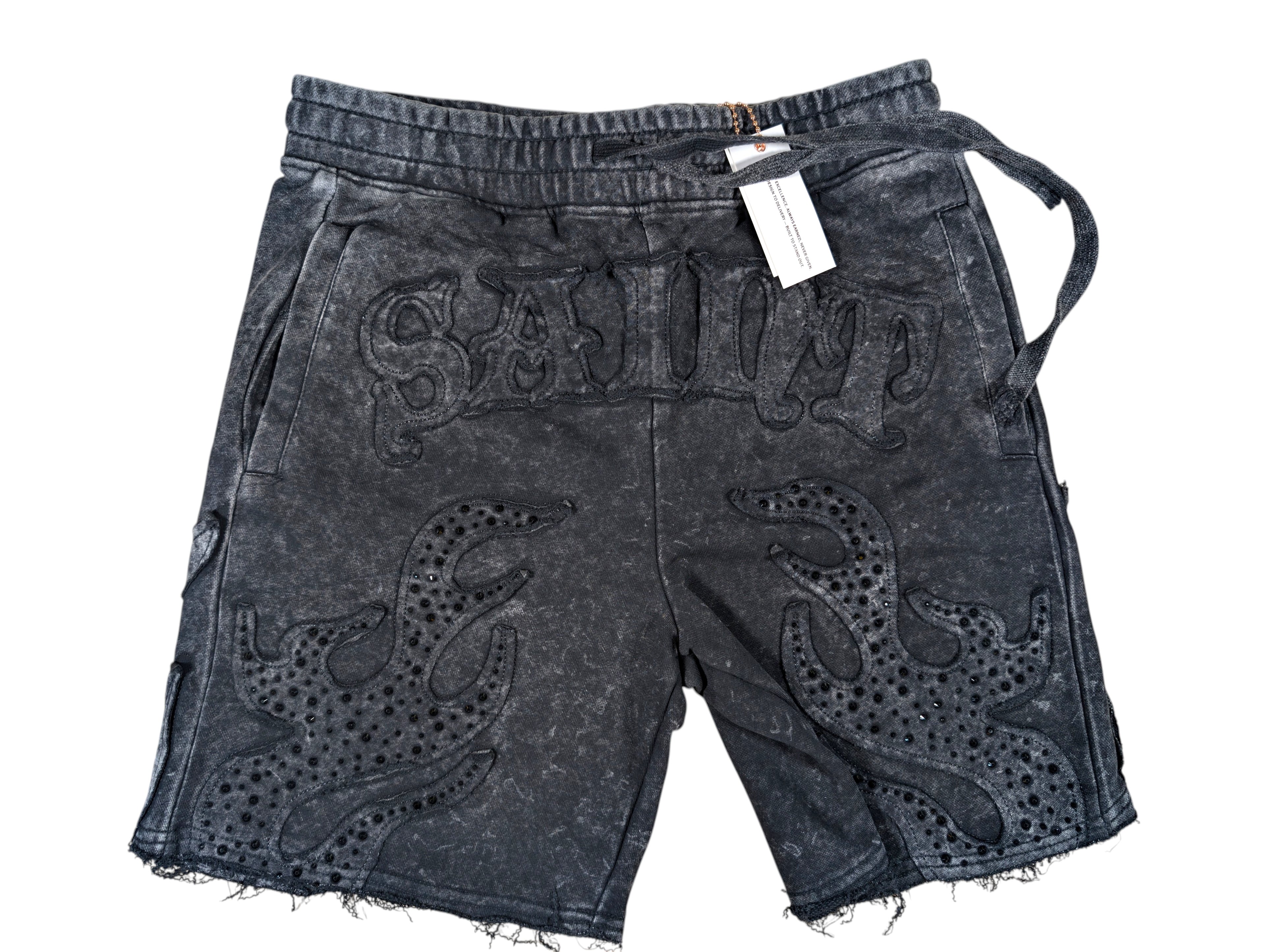 Men "Saint" French Terry Shorts W/Rhinestone