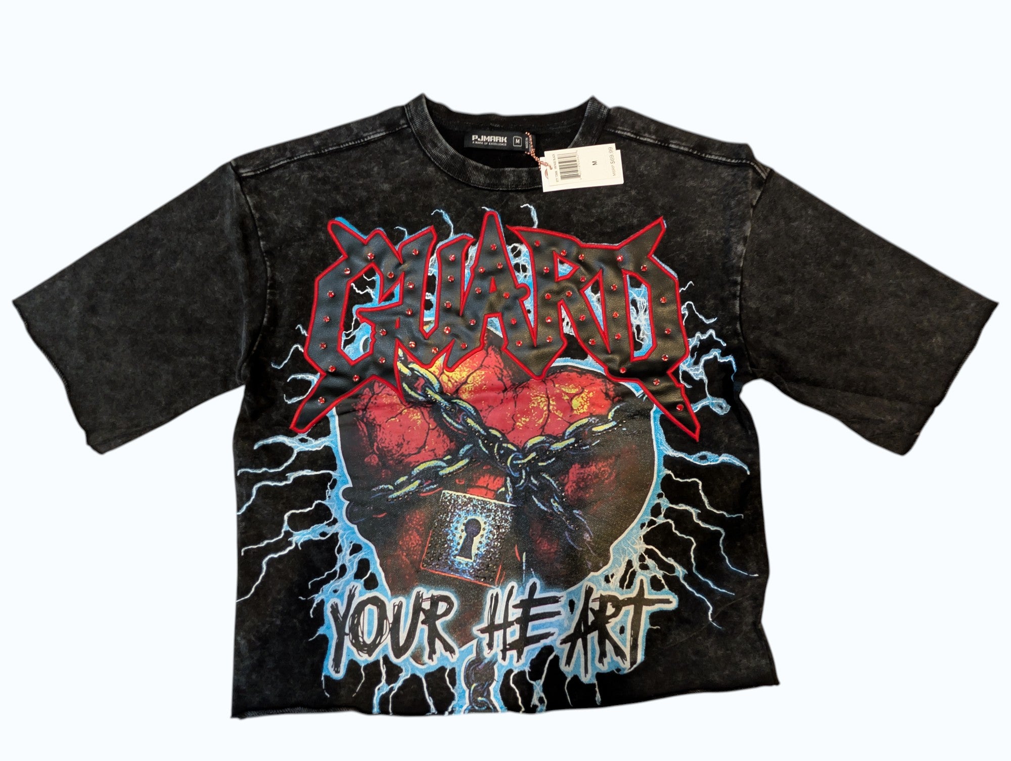 Men White "Guard Your Heart" French Terry Crop Tee W/ Stones