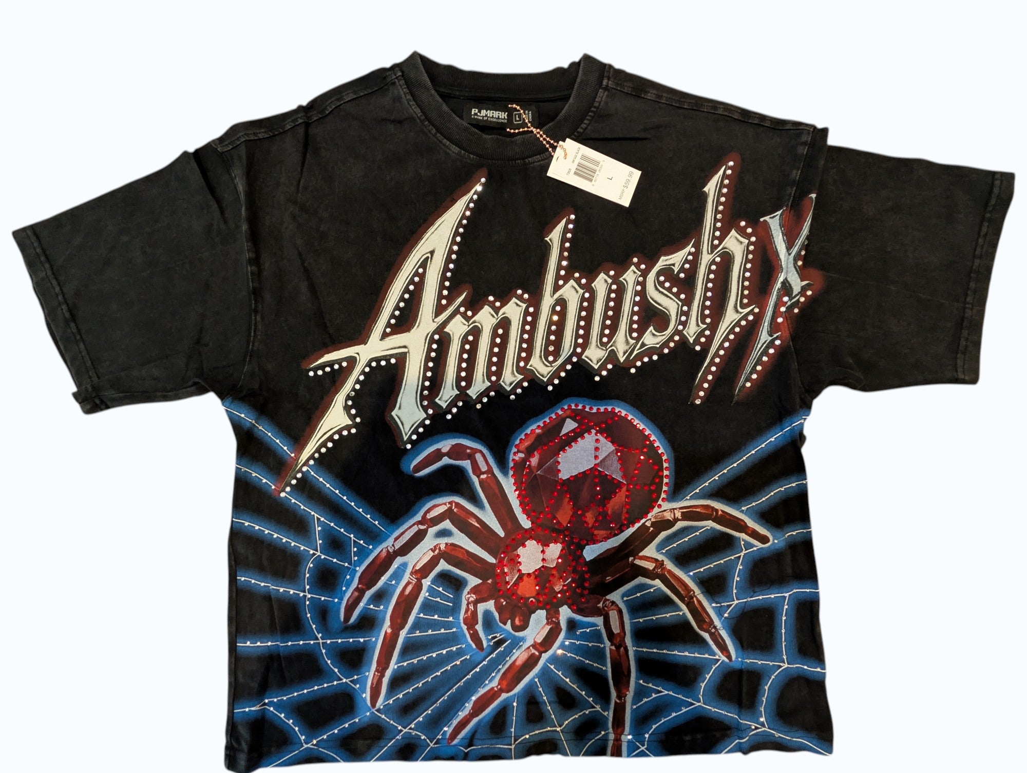 Men "Ambush X" OverSize Acid Washed Cotton Tee W/RhineStone