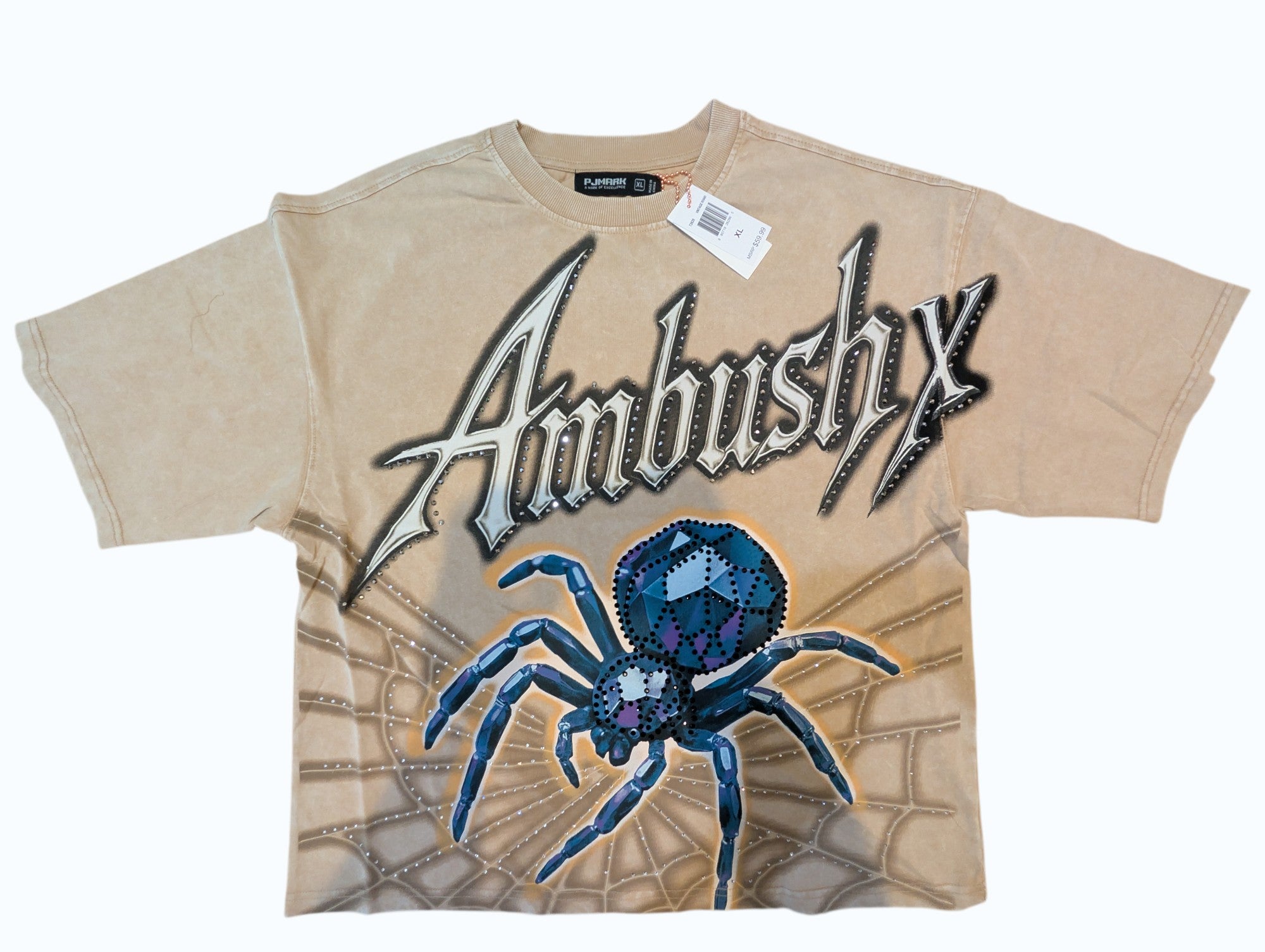 Men "Ambush X" OverSize Acid Washed Cotton Tee W/RhineStone