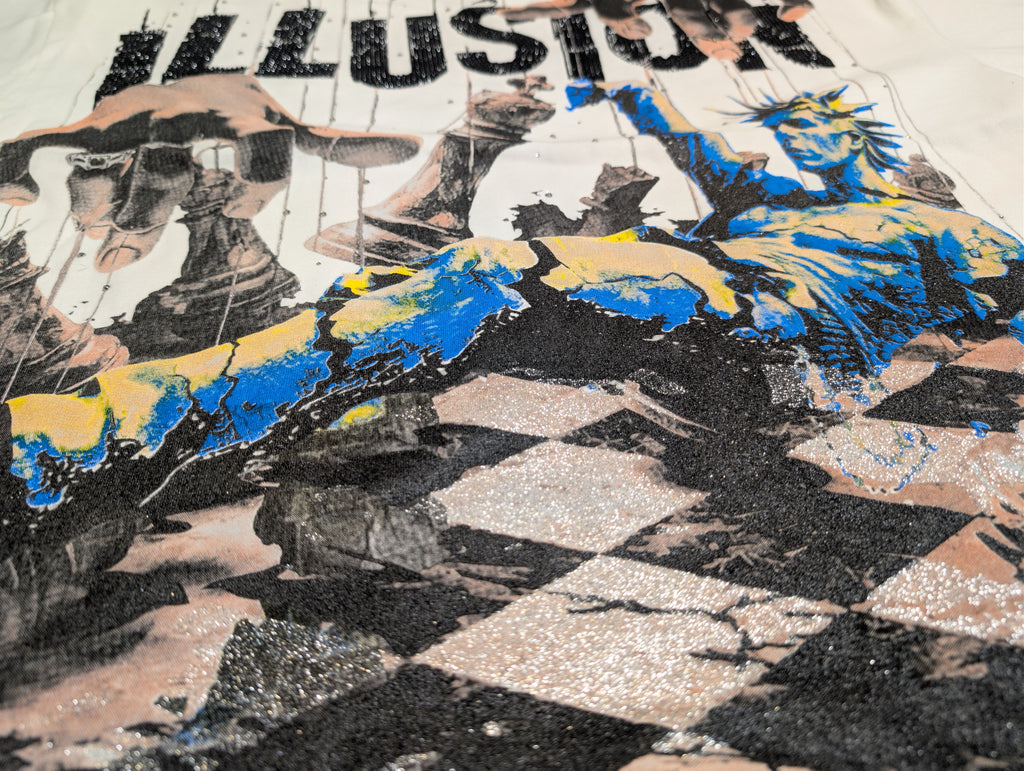Men " ILLUSION" OVERSIZE TEE. W/Glitter and RhineStone