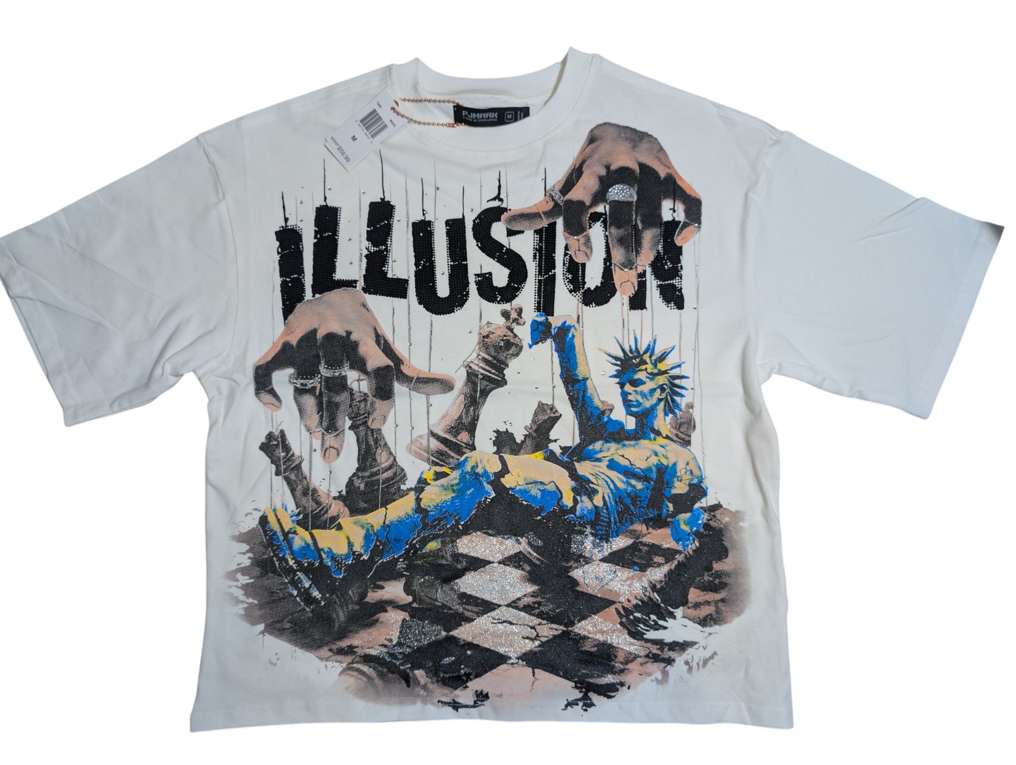 Men " ILLUSION" OVERSIZE TEE. W/Glitter and RhineStone