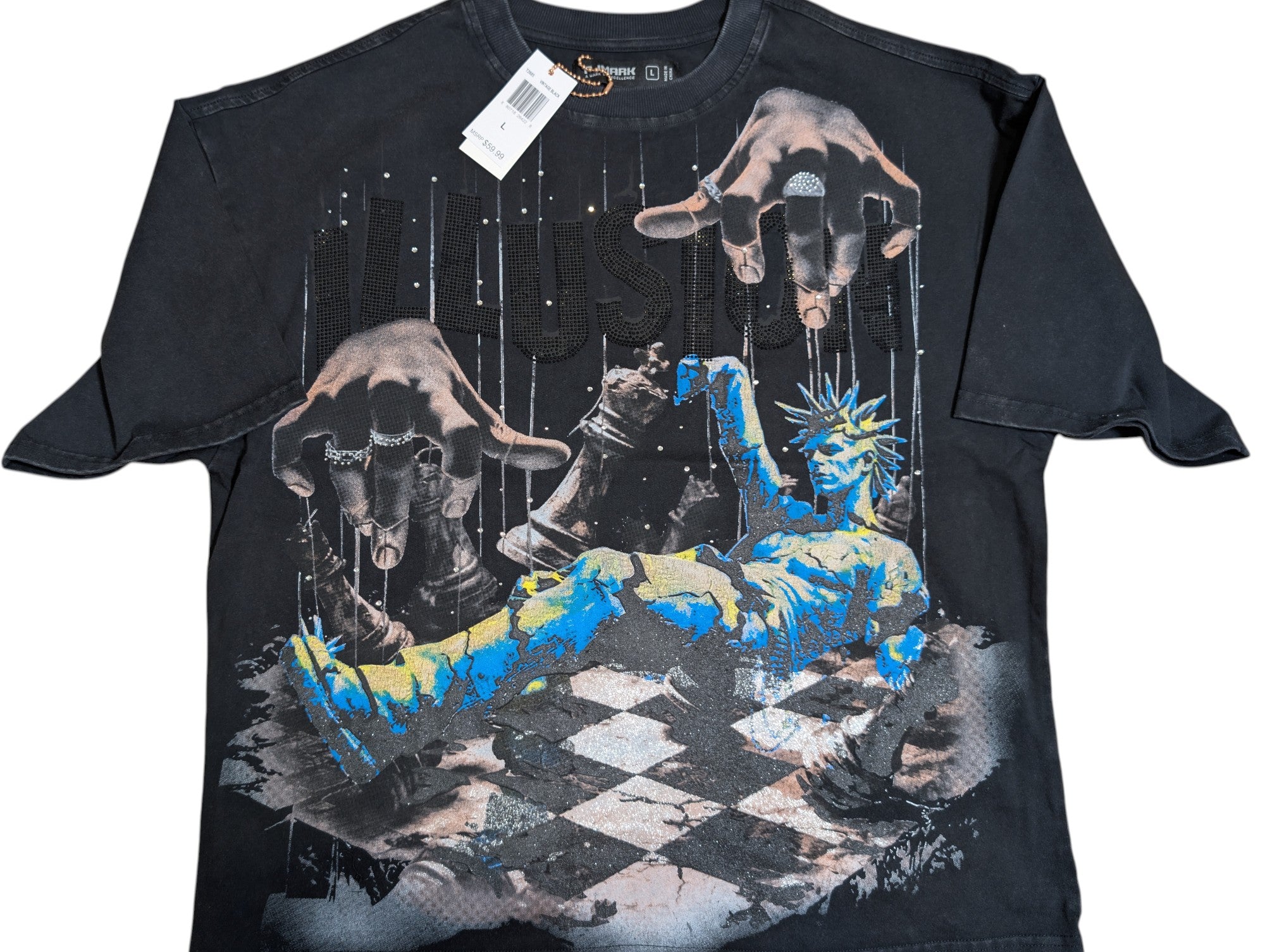 Men " ILLUSION" OVERSIZE TEE. W/Glitter and RhineStone