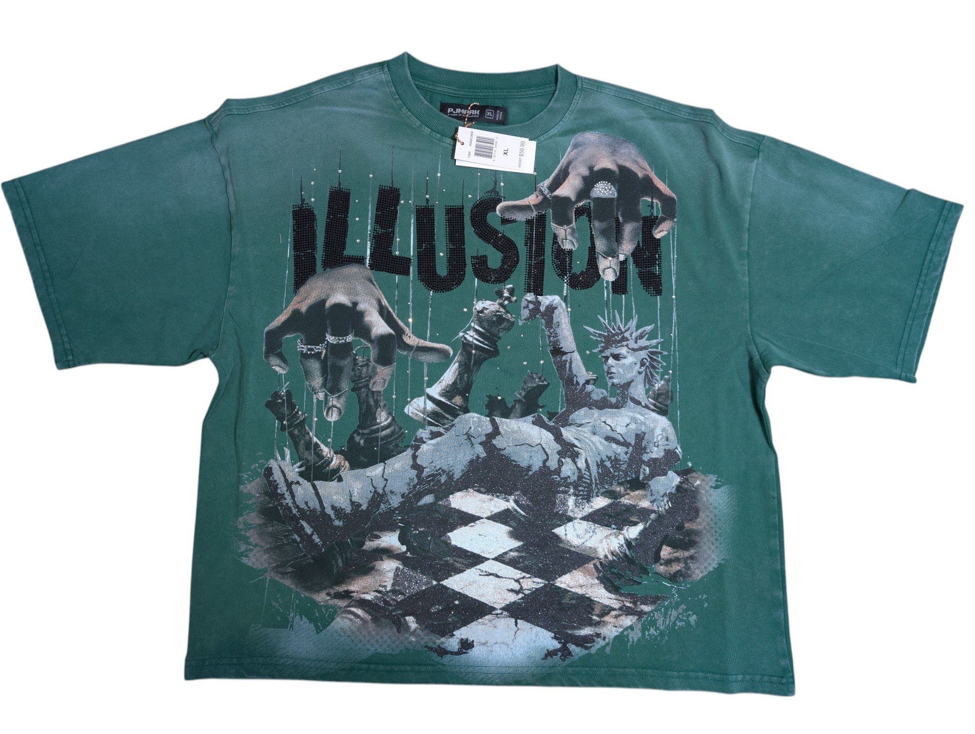 Men " ILLUSION" OVERSIZE TEE. W/Glitter and RhineStone