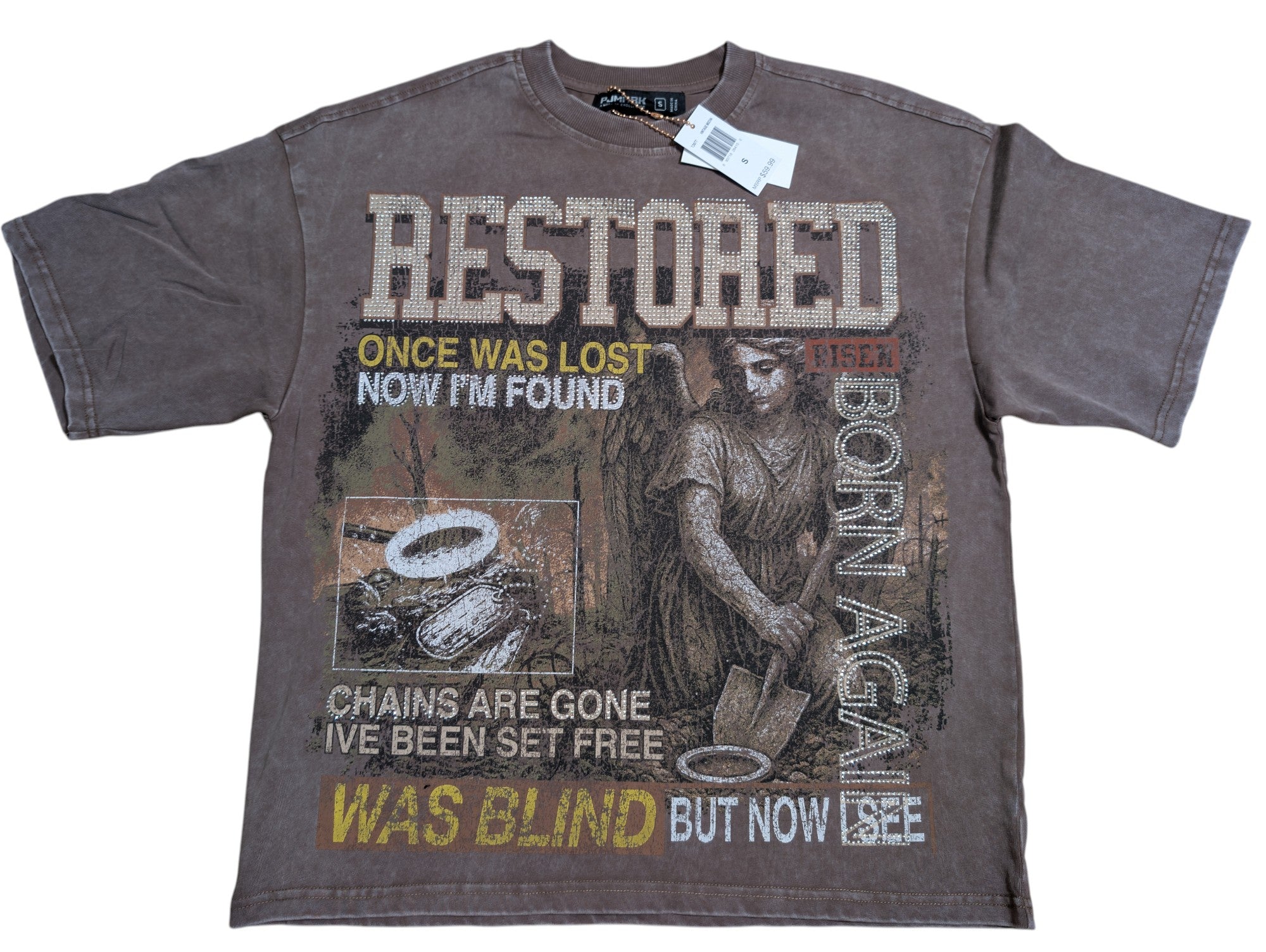 Men "RESTORED" OVERSIZE TEE W/Transparent Stones