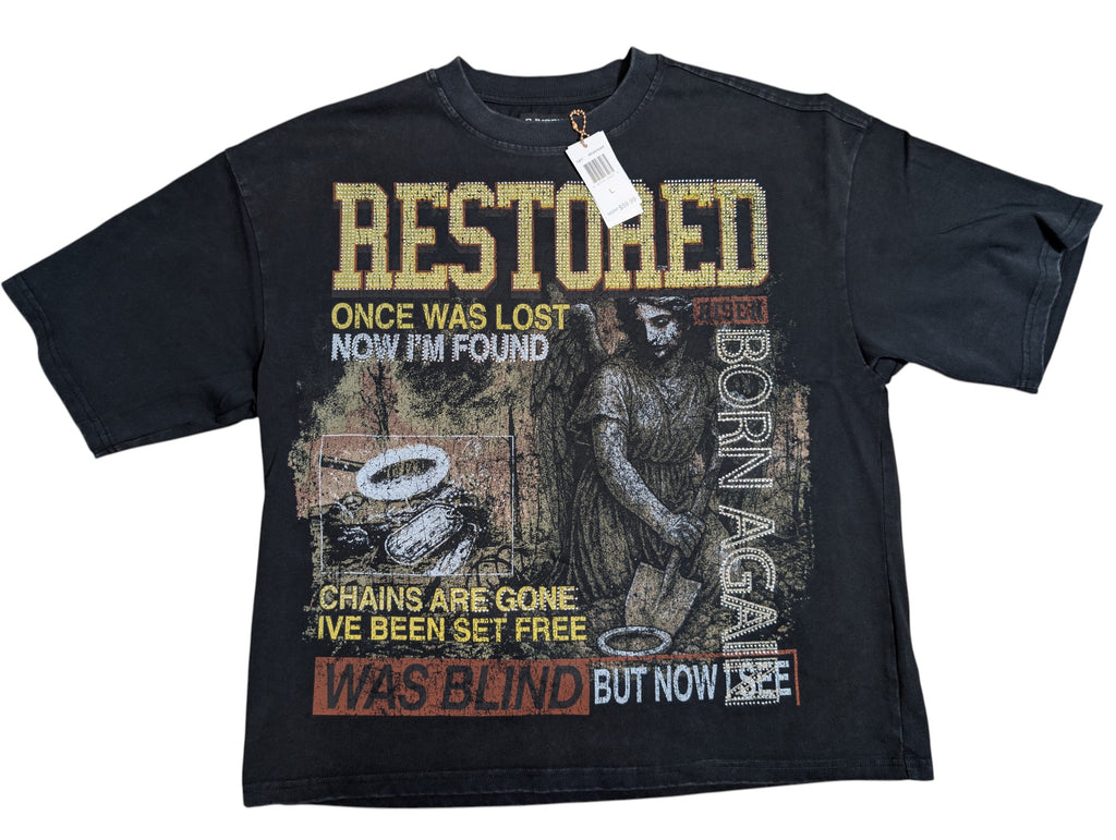 Men "RESTORED" OVERSIZE TEE W/Transparent Stones
