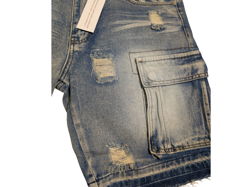 Men Premium Denim & Twill Cargo Shorts.
