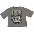 Men  Vintage Grey "Mad" French Terry Crop Tee W/ Glass Stone+RhineStone+Metal Eyelet