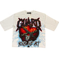 Men White "Guard Your Heart" French Terry Crop Tee W/ Stones
