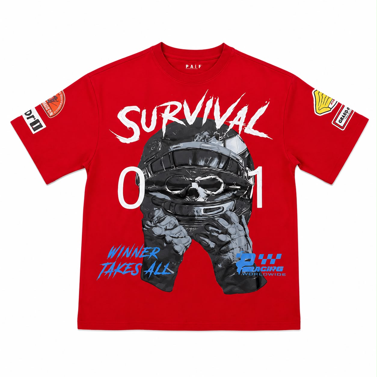 Men "SURVIVAL 01" Graphic Tee – Black Heavyweight Streetwear Racing T-Shirt