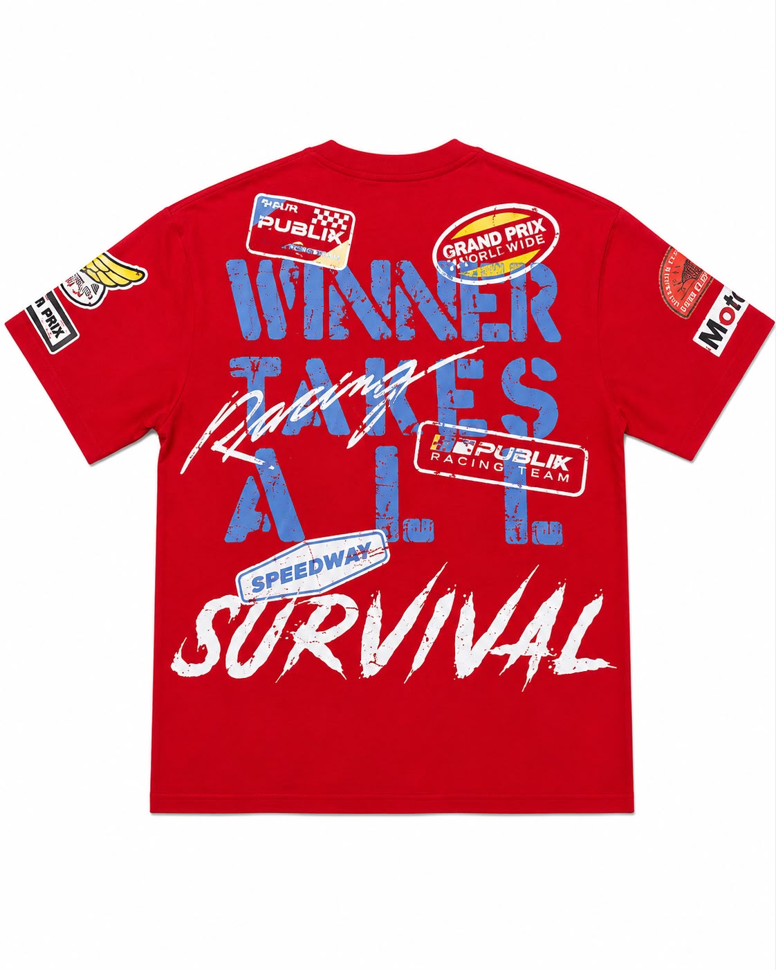 Men "SURVIVAL 01" Graphic Tee – Black Heavyweight Streetwear Racing T-Shirt