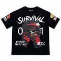 Men "SURVIVAL 01" Graphic Tee – Black Heavyweight Streetwear Racing T-Shirt