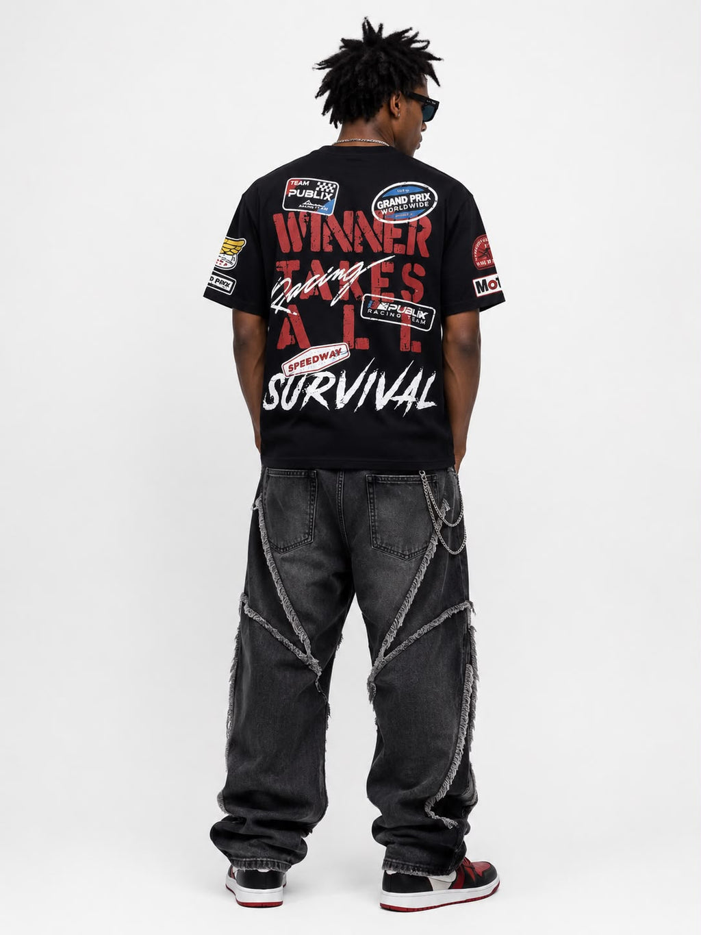 Men "SURVIVAL 01" Graphic Tee – Black Heavyweight Streetwear Racing T-Shirt