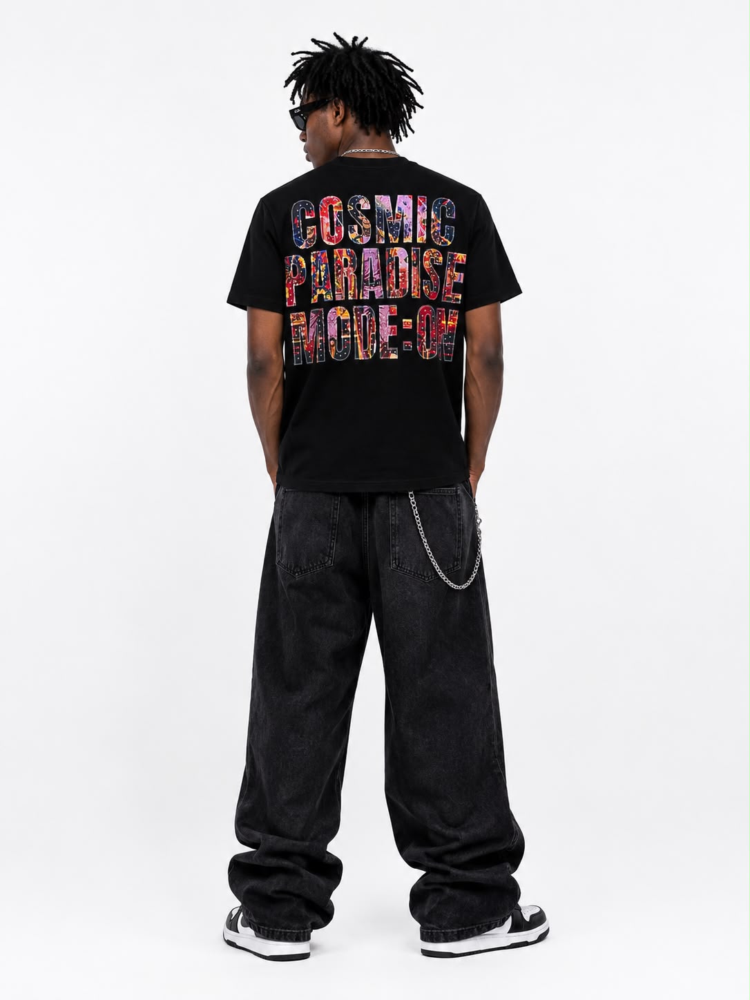 Men "Cosmic Paradise" Graphic Tee Regular Fit– Black Y2K Cyberpunk Skeleton Streetwear Heavy Weight T-shirt