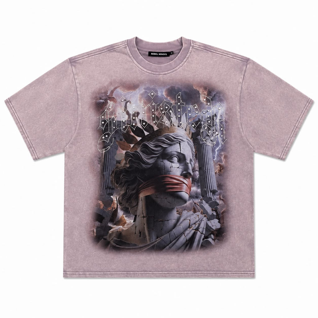 Men over sized "Sinister" Vintage Graphic Tee – Heavyweight Washed Streetwear Rhinestone T-Shirt