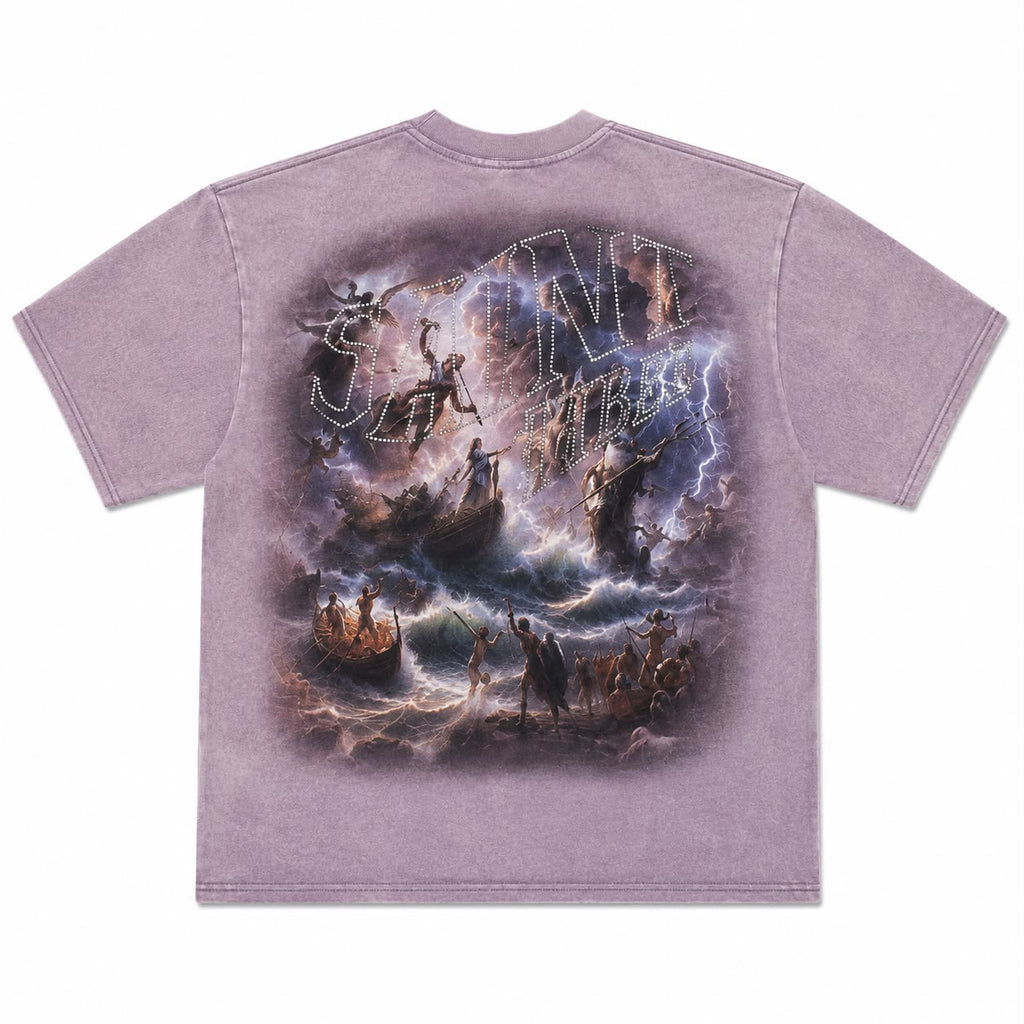 Men over sized "Sinister" Vintage Graphic Tee – Heavyweight Washed Streetwear Rhinestone T-Shirt