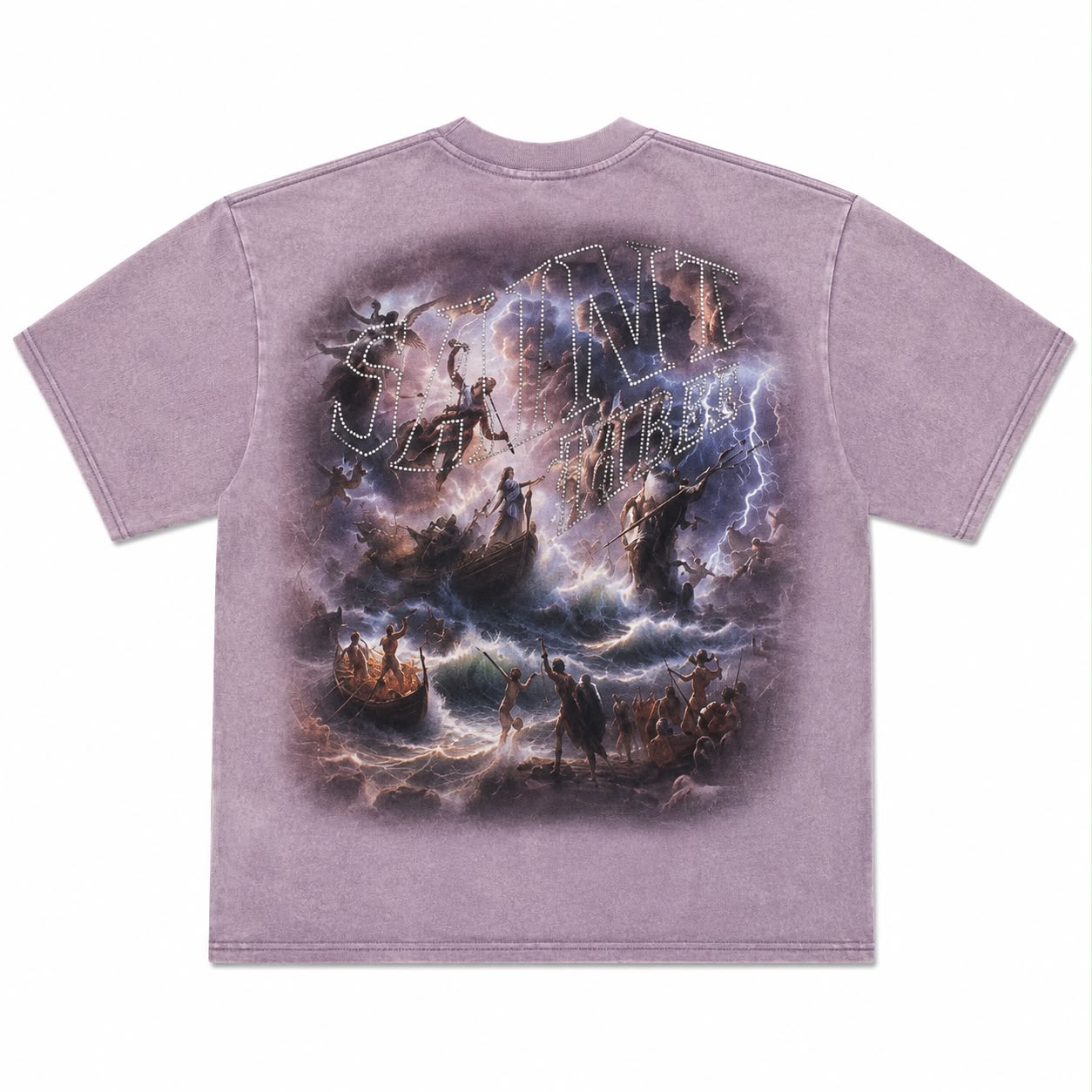 Men over sized "Sinister" Vintage Graphic Tee – Heavyweight Washed Streetwear Rhinestone T-Shirt