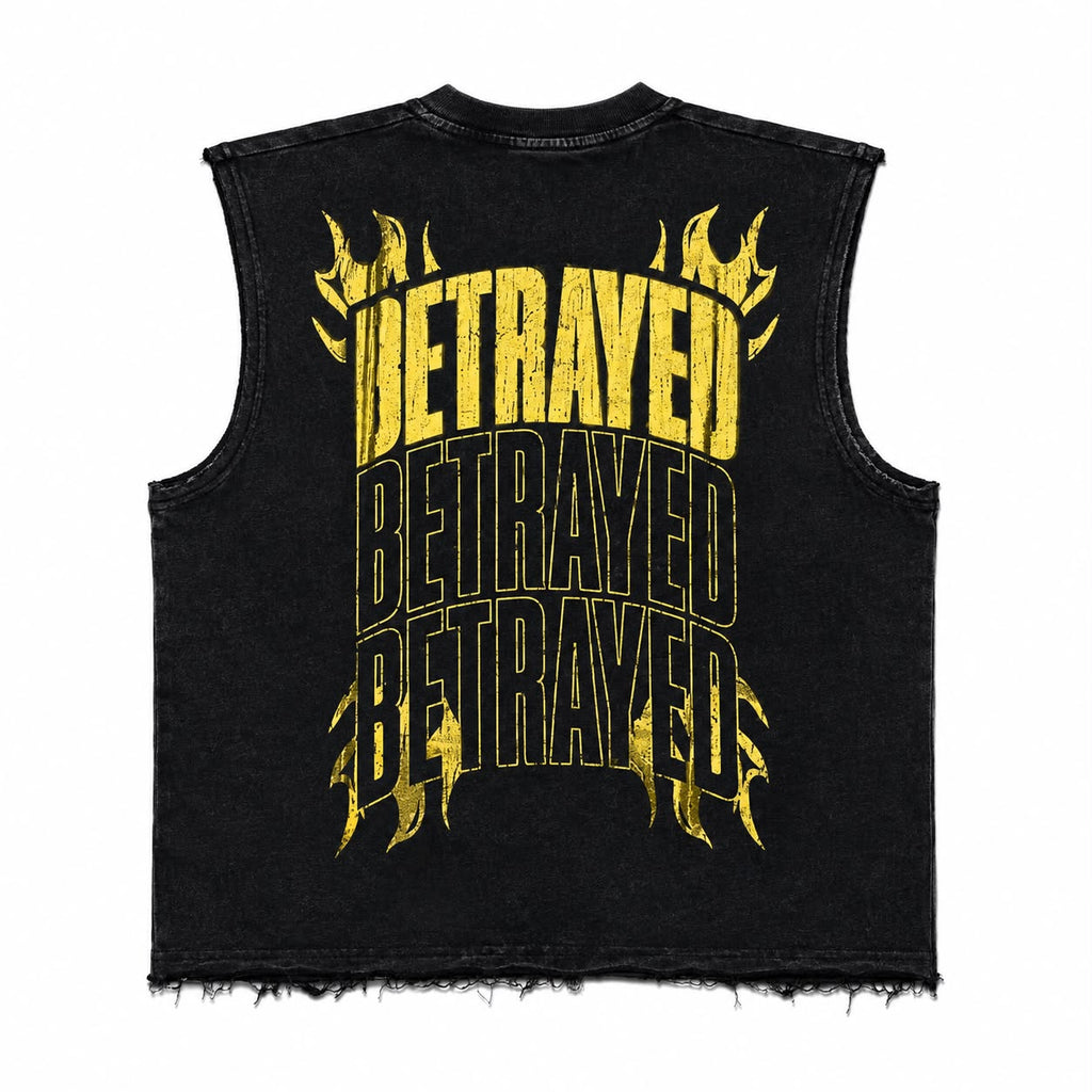 Men Over Sized Divine "Betrayed" Graphic Tee – Sleeveless Heavyweight Streetwear Tank Top