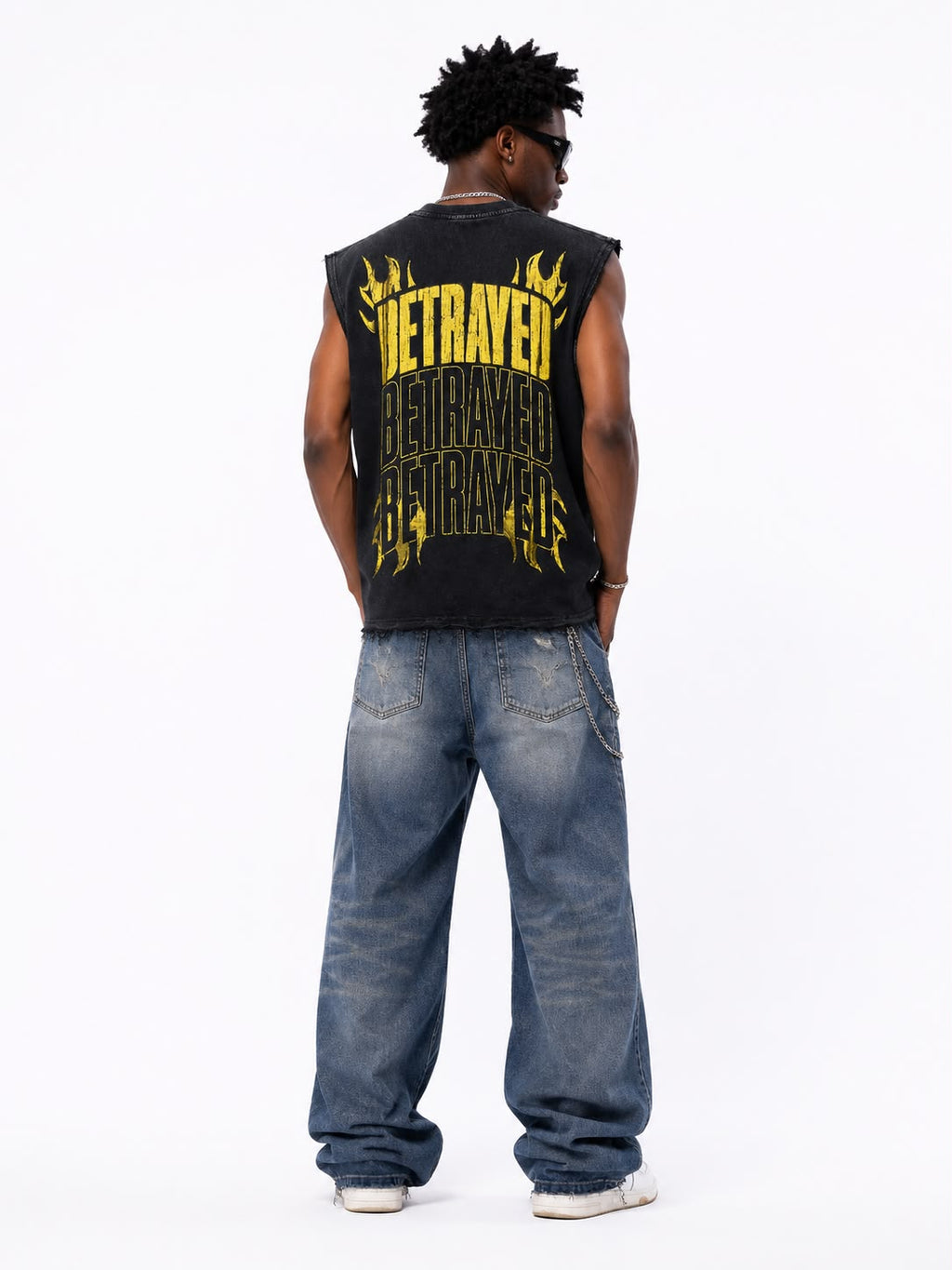 Men Over Sized Divine "Betrayed" Graphic Tee – Sleeveless Heavyweight Streetwear Tank Top