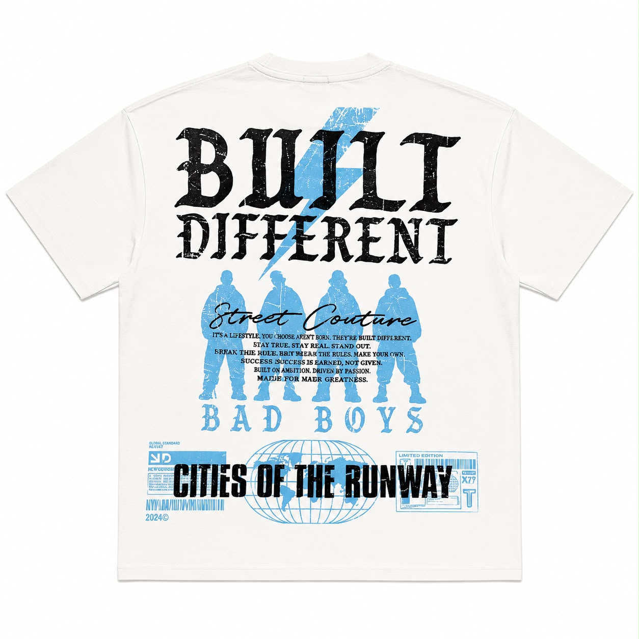 Men "Built Different" Graphic Tee – Heavyweight Washed Streetwear T-Shirt
