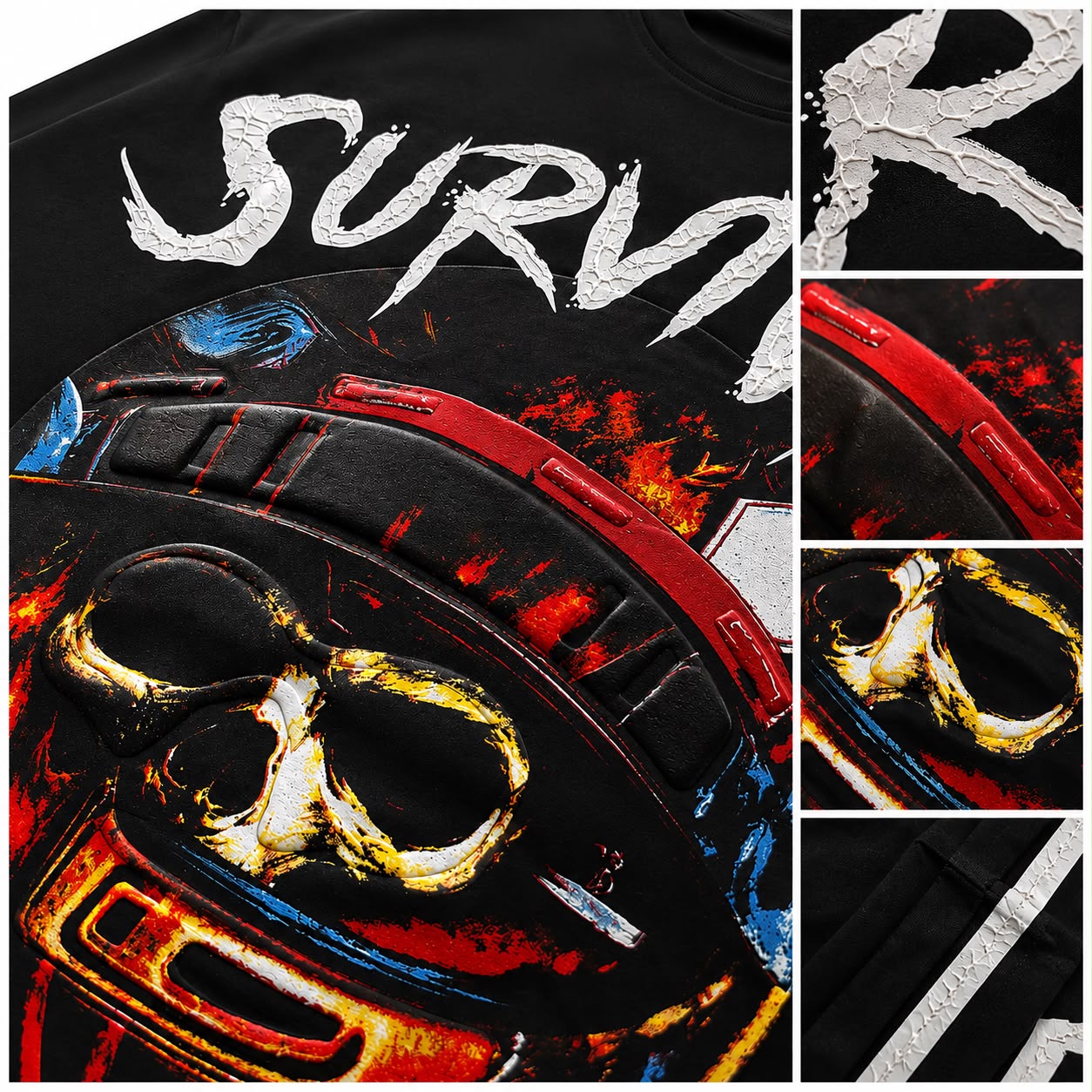 Men "SURVIVAL 01" Graphic Tee – Black Heavyweight Streetwear Racing T-Shirt