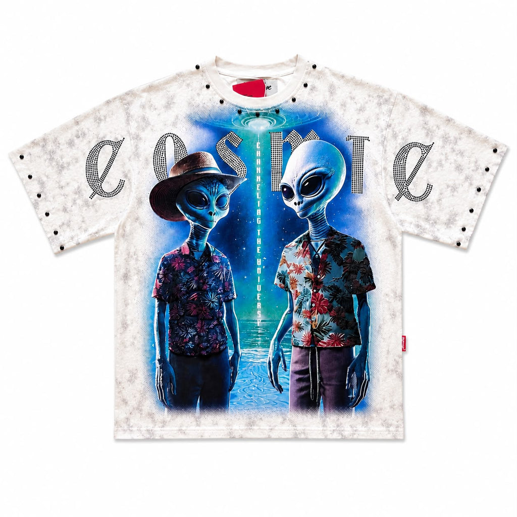 "Cosmic" Cropped  Over Size Heavy Weight Street Wear Tee W/Rhinestone & Stud