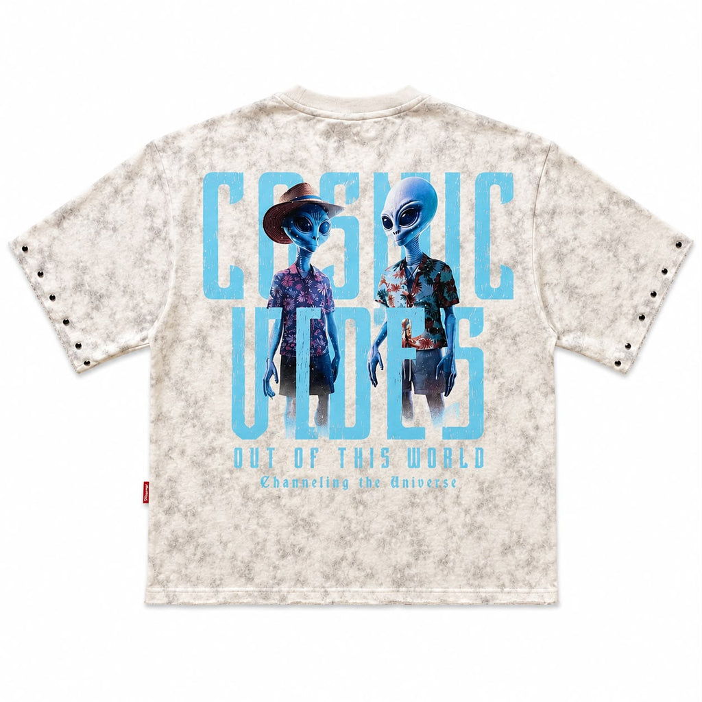 "Cosmic" Cropped  Over Size Heavy Weight Street Wear Tee W/Rhinestone & Stud