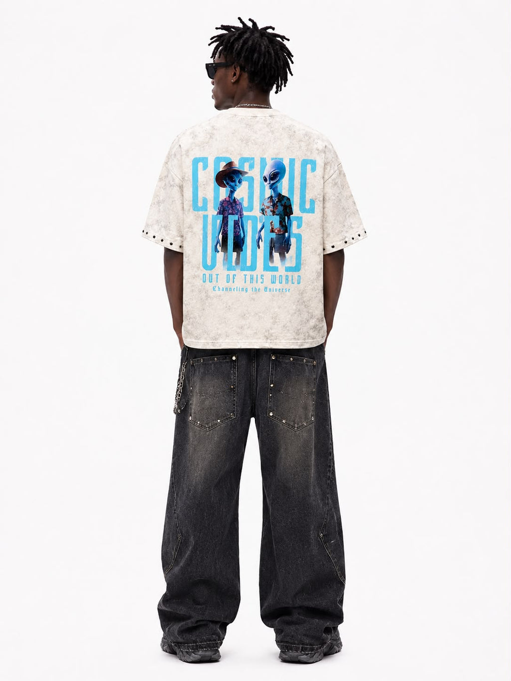 "Cosmic" Cropped  Over Size Heavy Weight Street Wear Tee W/Rhinestone & Stud