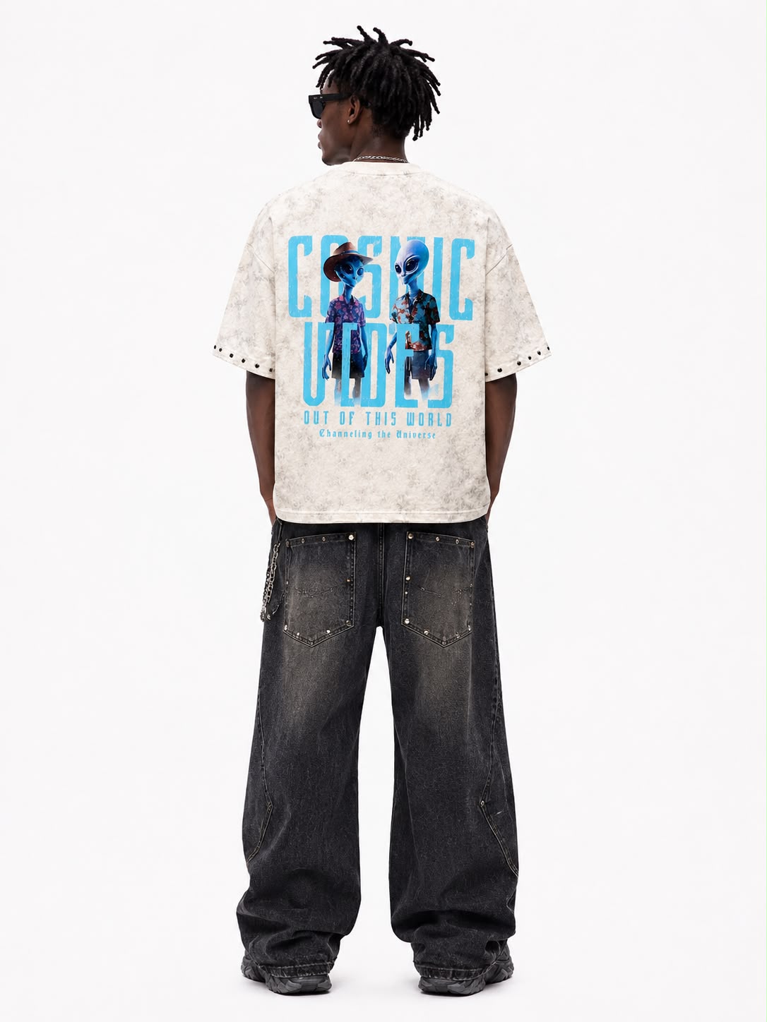 "Cosmic" Cropped  Over Size Heavy Weight Street Wear Tee W/Rhinestone & Stud
