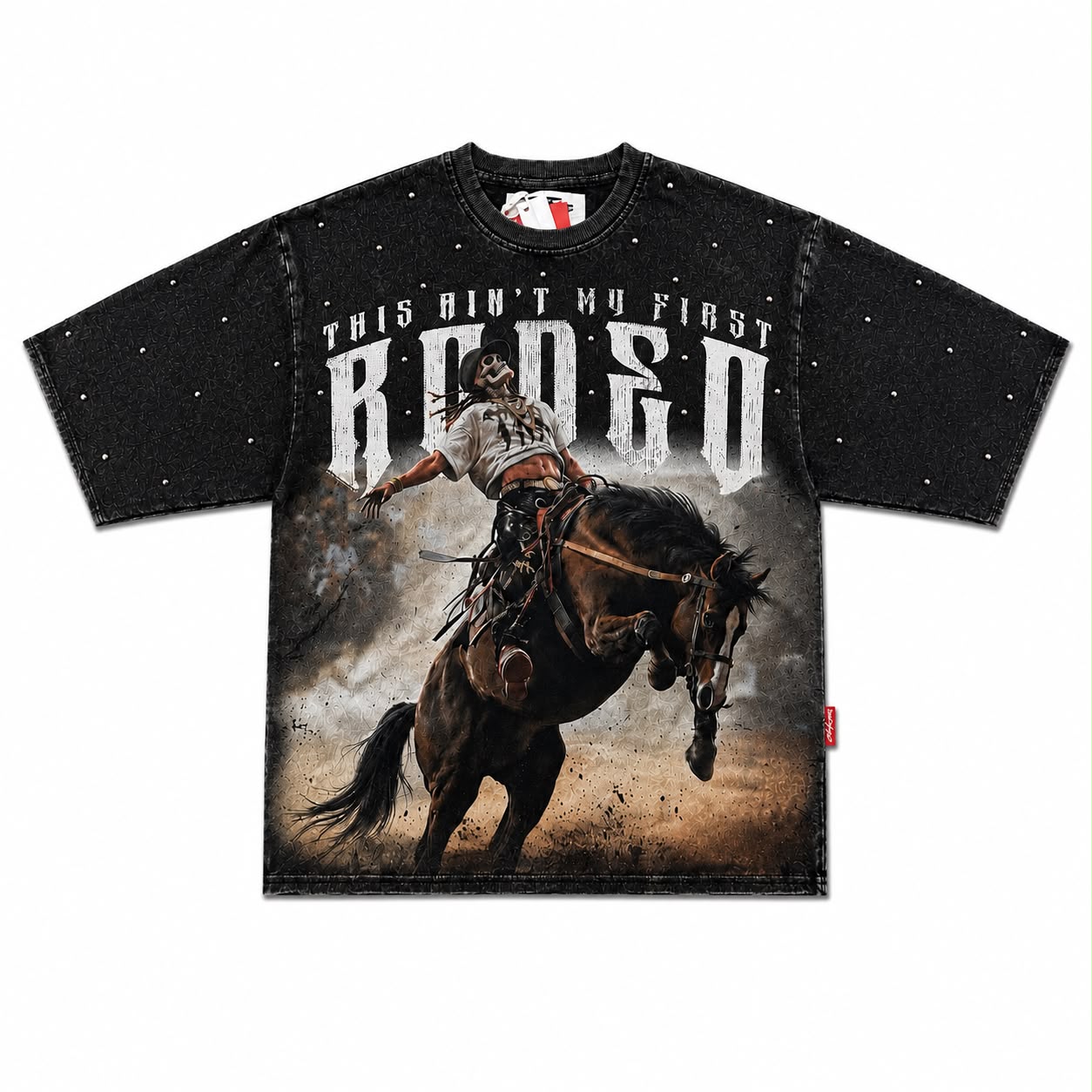 "Rodeo" Cropped Over Size Heavy Weight Street Wear Tee W/RhineStone & Stud
