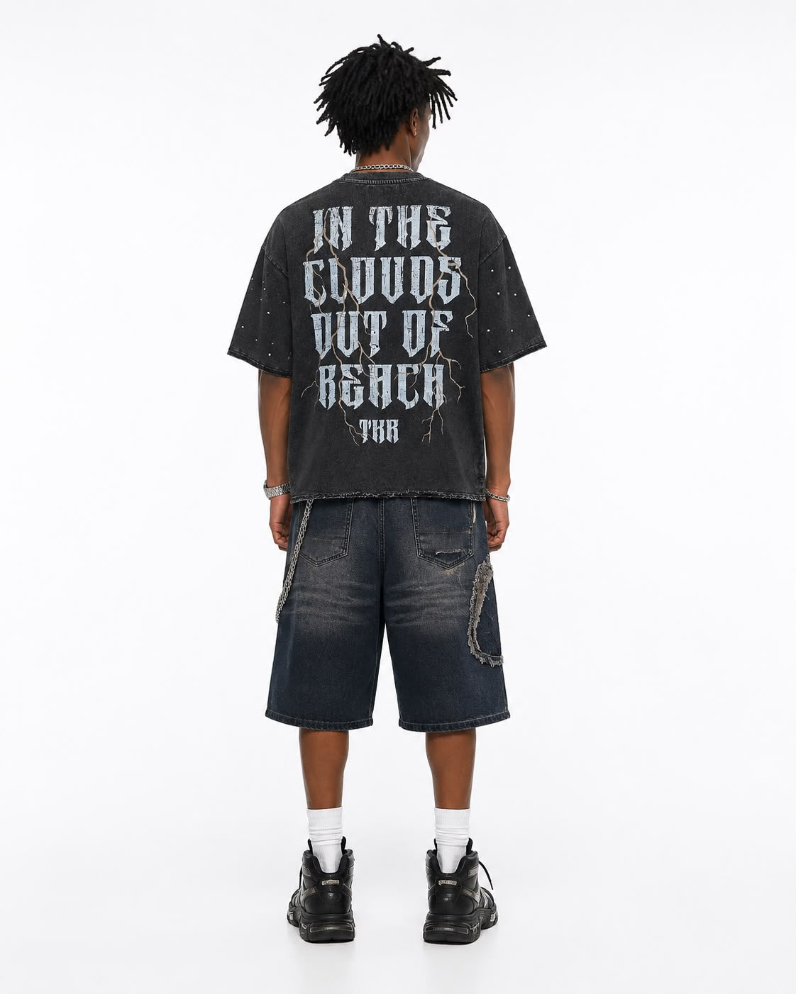 "Rodeo" Cropped Over Size Heavy Weight Street Wear Tee W/RhineStone & Stud