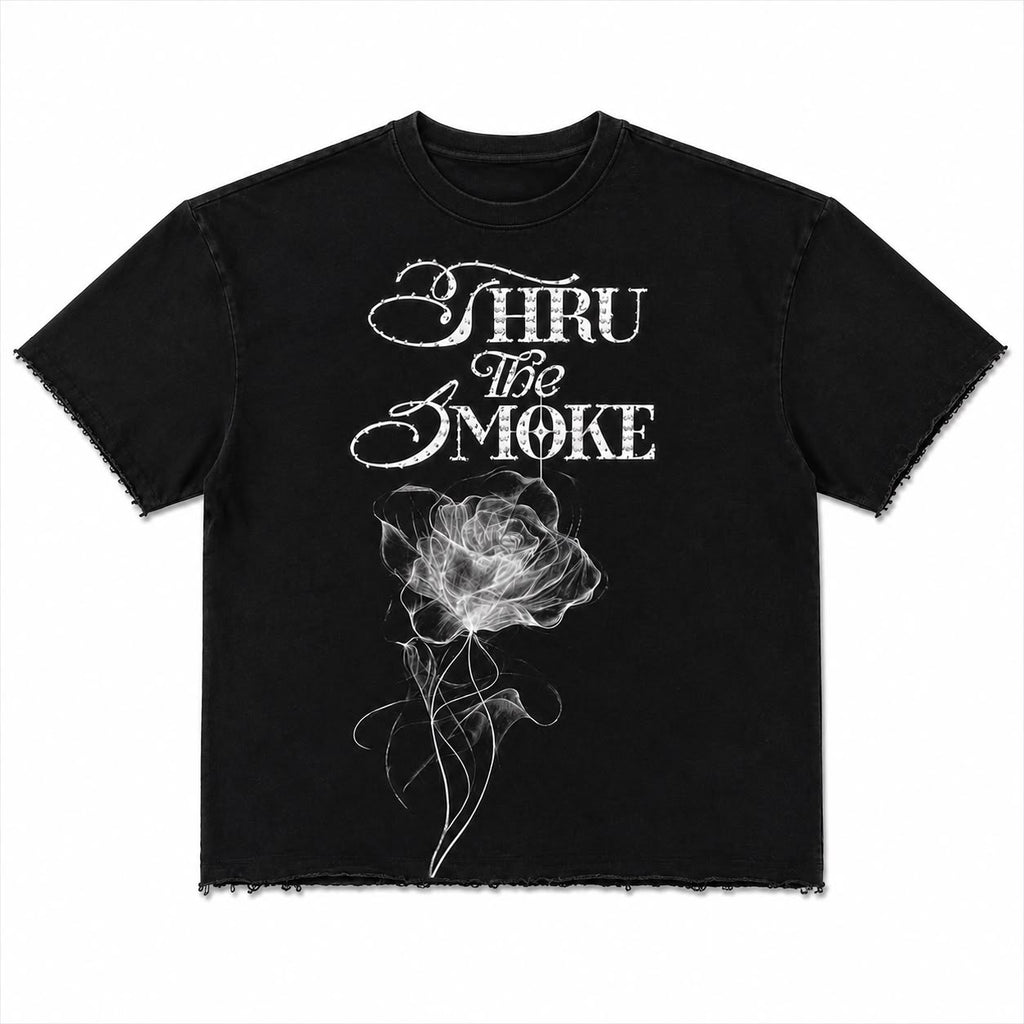 "Thru The Smoke" Cropped  Over Size Heavy Weight Street Wear Tee W/ Rhinestone