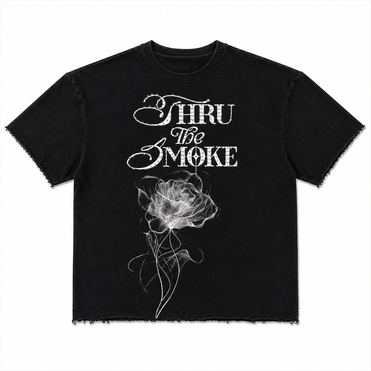 "Thru The Smoke" Cropped  Over Size Heavy Weight Street Wear Tee W/ Rhinestone