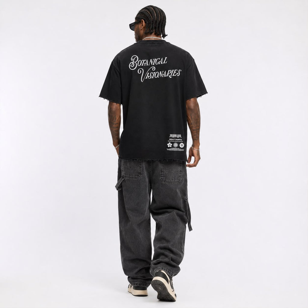 "Thru The Smoke" Cropped  Over Size Heavy Weight Street Wear Tee W/ Rhinestone