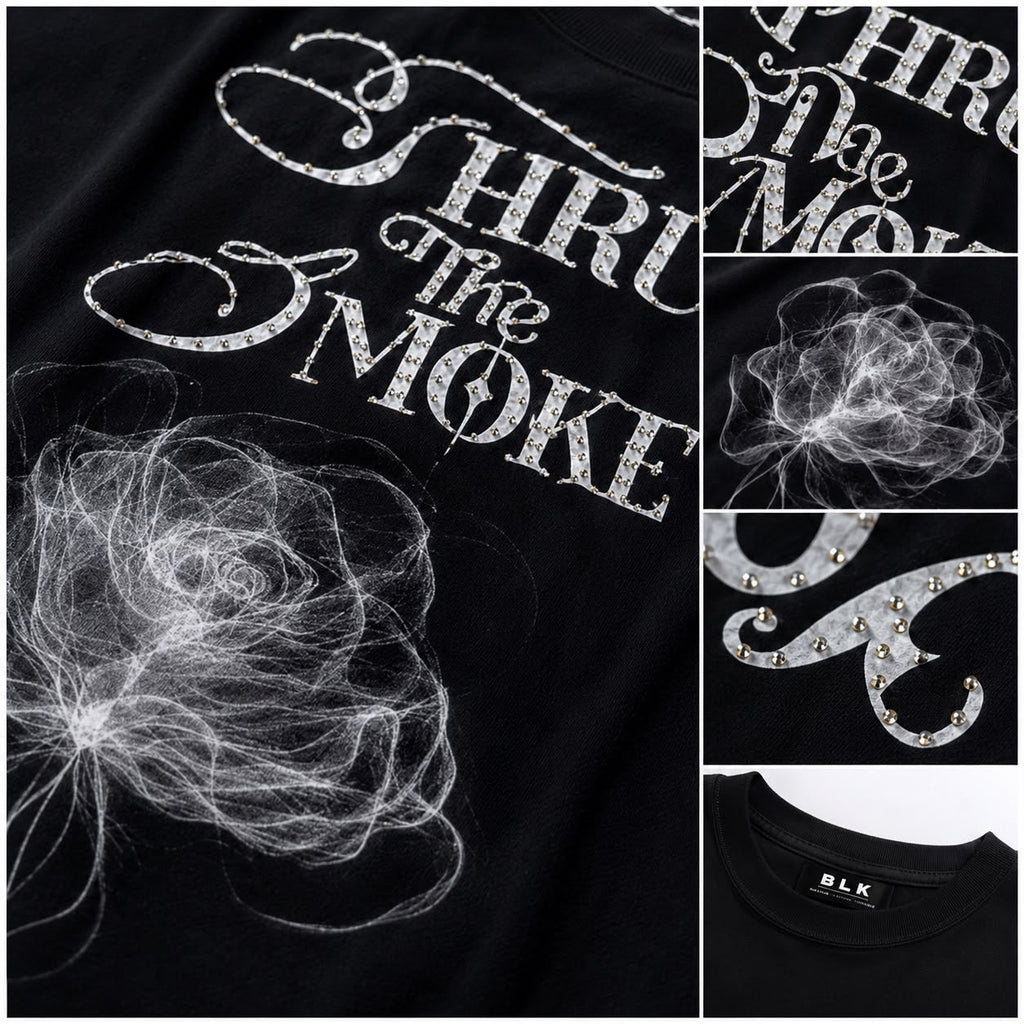 "Thru The Smoke" Cropped  Over Size Heavy Weight Street Wear Tee W/ Rhinestone