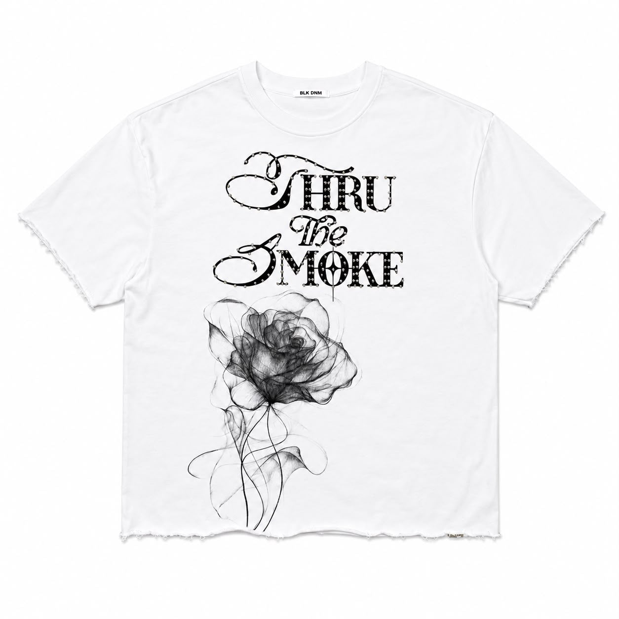 "Thru The Smoke" Cropped  Over Size Heavy Weight Street Wear Tee W/ Rhinestone