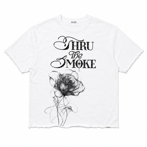 "Thru The Smoke" Cropped  Over Size Heavy Weight Street Wear Tee W/ Rhinestone