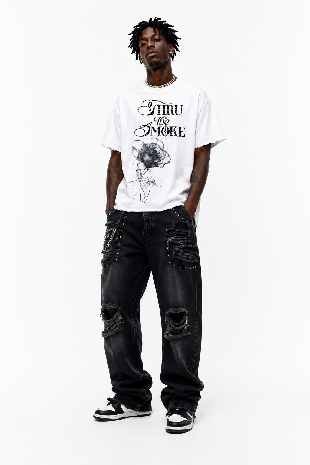 "Thru The Smoke" Cropped  Over Size Heavy Weight Street Wear Tee W/ Rhinestone