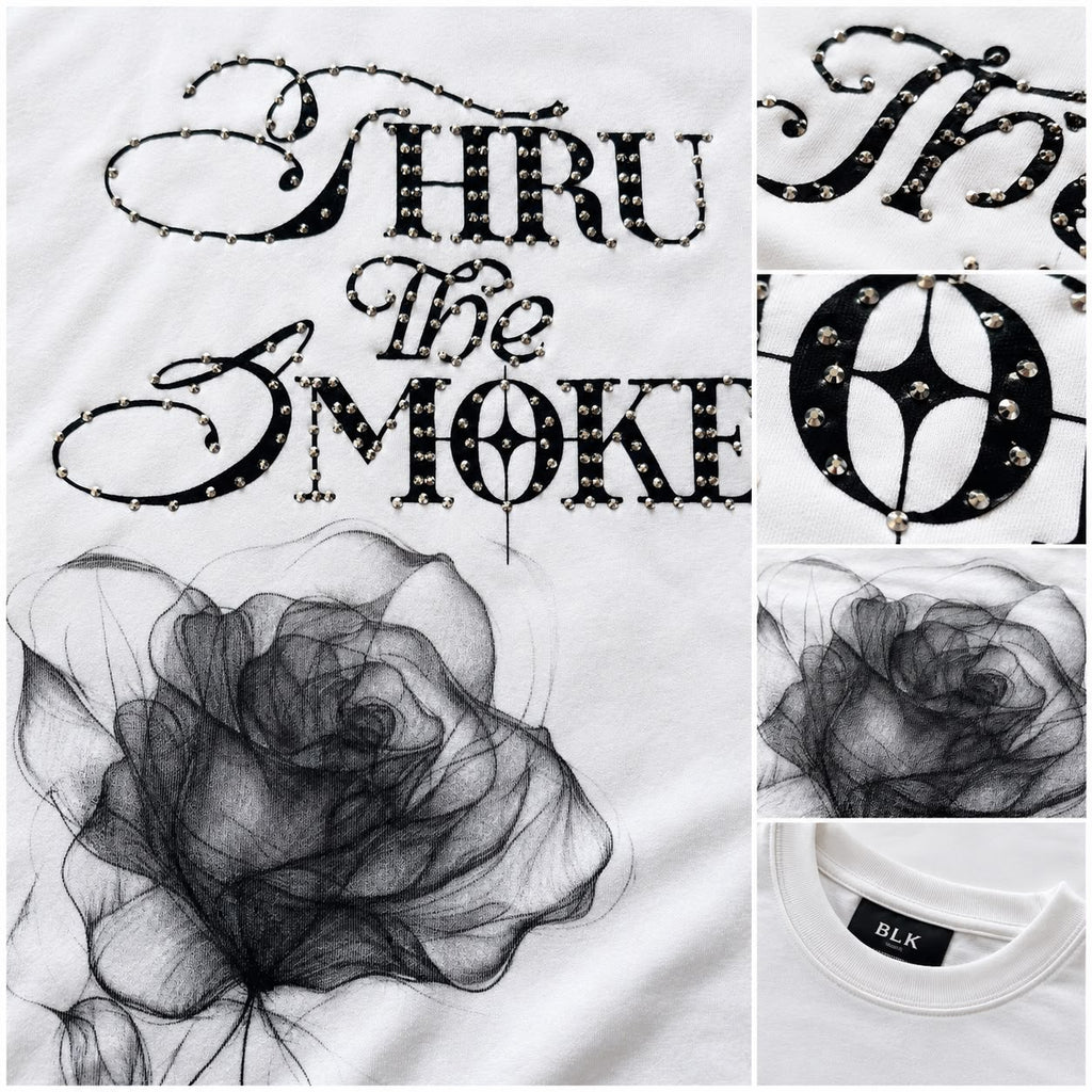 "Thru The Smoke" Cropped  Over Size Heavy Weight Street Wear Tee W/ Rhinestone