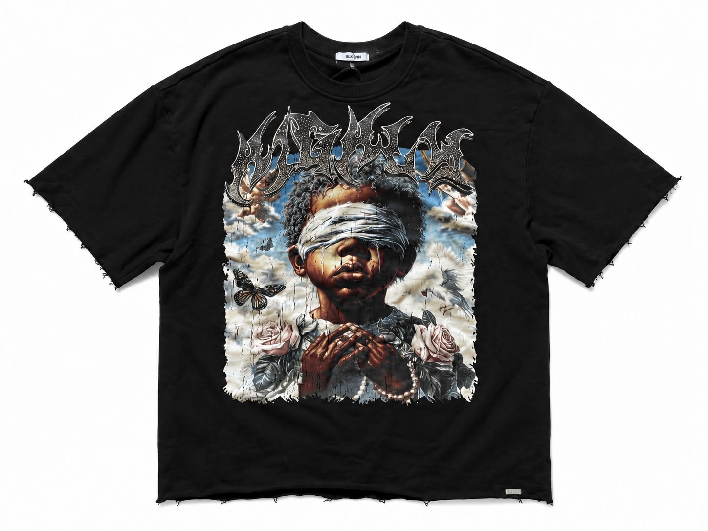 "Highly Existence" Cropped Over Size Heavy Weight Street Wear Tee W/RhineStone